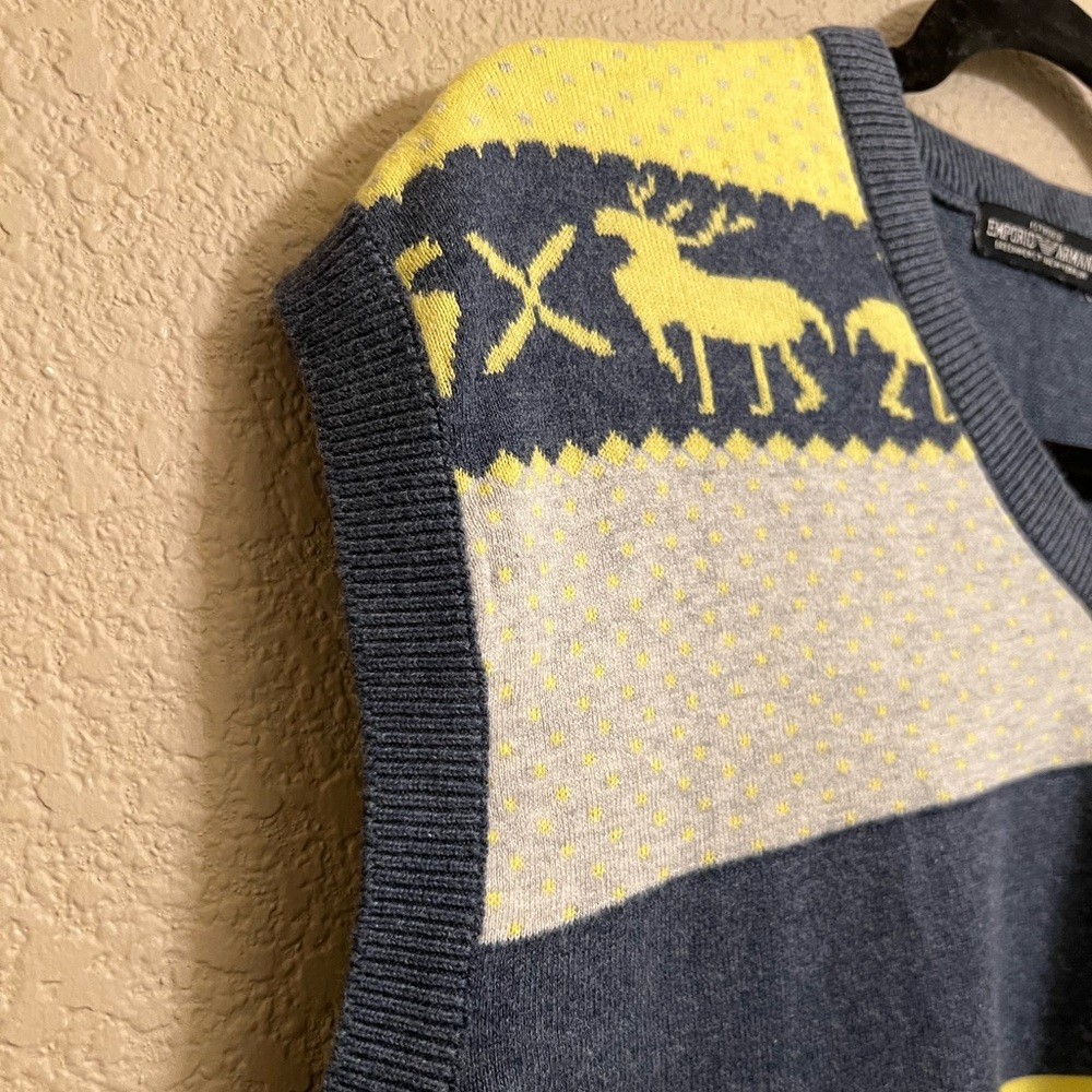 EMPORIO ARMANI Men’s V Neck Sweater Winter Vest Pullover Retro Size XL - Picture 6 of 13